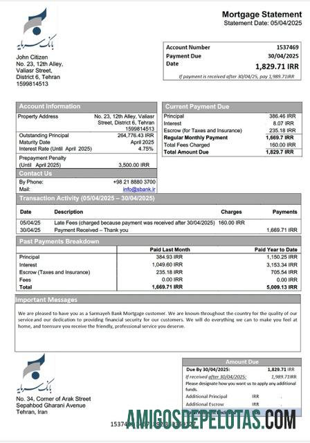 realista Modelo Word e PDF de declaração de hipoteca do Banco Iran Sarmayeh